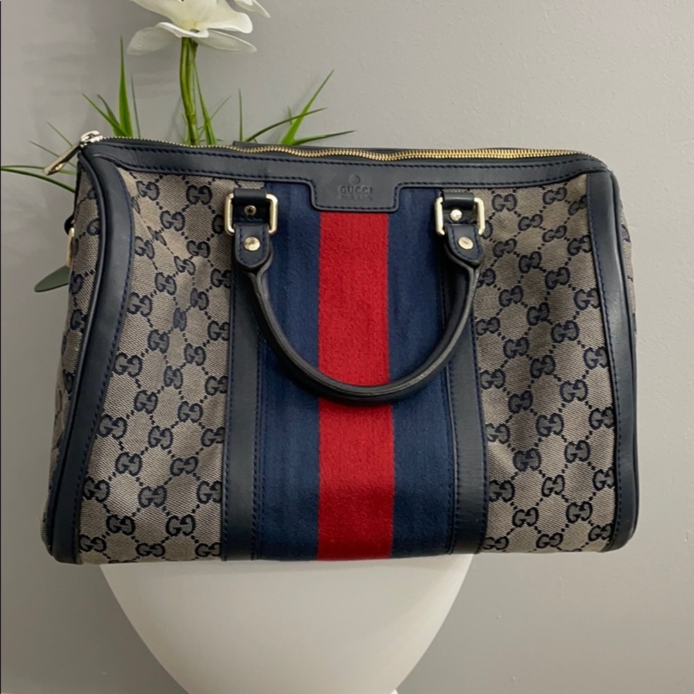 Handbag with Blue and Red Patterns